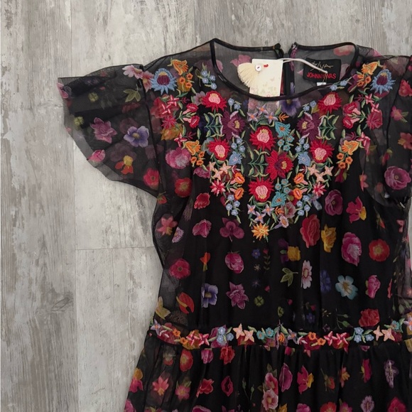 Johnny Was Black Floral Bohemian Dress Size Small - Picture 8 of 10